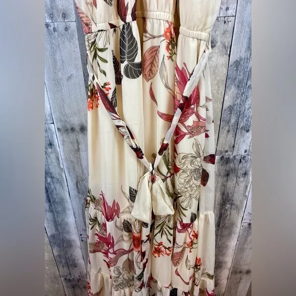 City Chic Cream Halter Maxi Dress in Cream Floral Size 16.