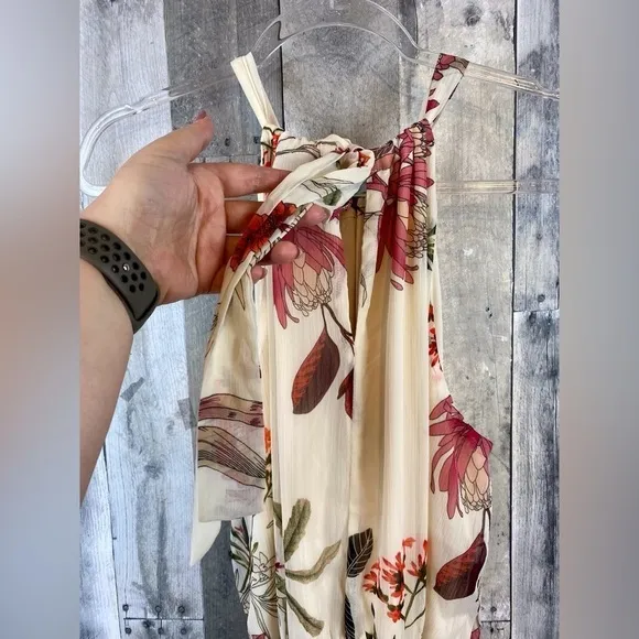 City Chic Cream Halter Maxi Dress in Cream Floral Size 16.