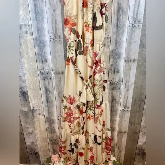 City Chic Cream Halter Maxi Dress in Cream Floral Size 16.