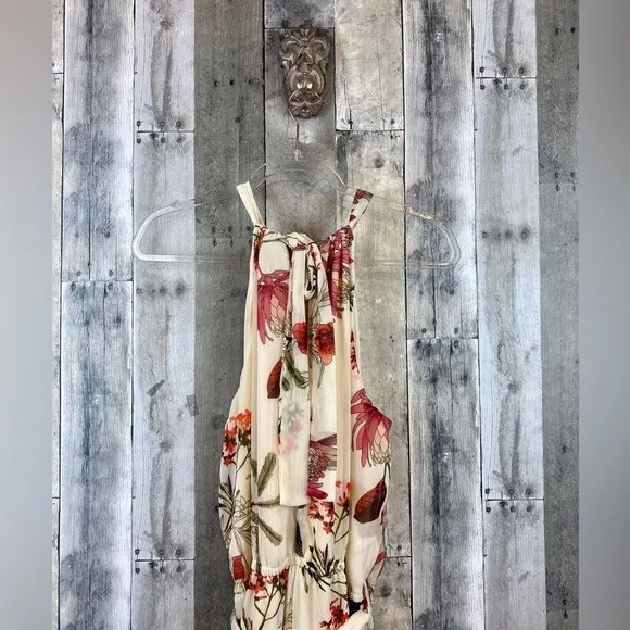 City Chic Cream Halter Maxi Dress in Cream Floral Size 16.