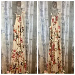 City Chic Cream Halter Maxi Dress in Cream Floral Size 16.