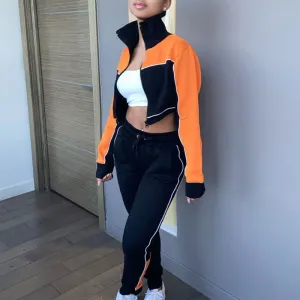 Colorblock Turtleneck Crop Top & Sporty Pants Set