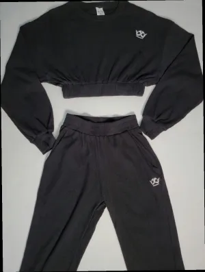 Cropped Top Jogger Set (Black)