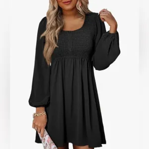 Dokotoo Casual Dress Smocked Crewneck L