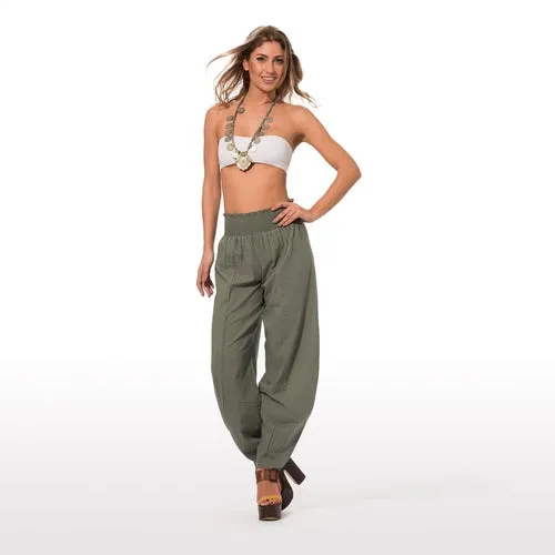 Elegant summer pant in pure cotton in solid color