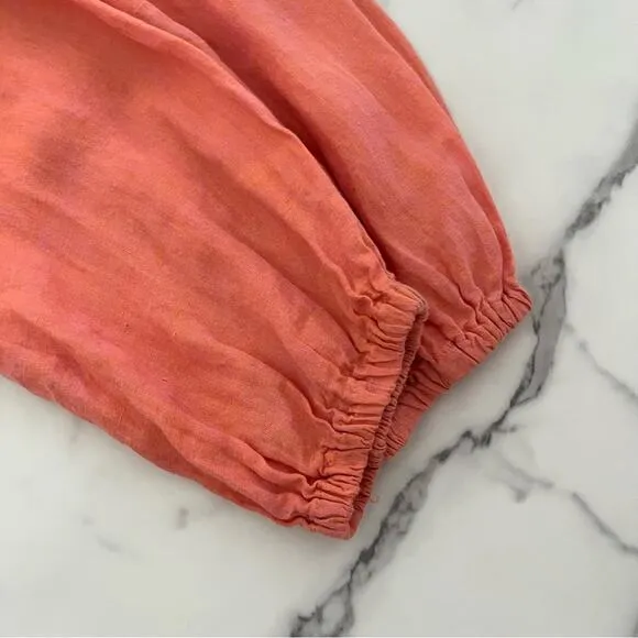 Finley Linen Mini Dress coastal boho festival Pleated V-Neck coral Sz Small