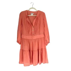Finley Linen Mini Dress coastal boho festival Pleated V-Neck coral Sz Small