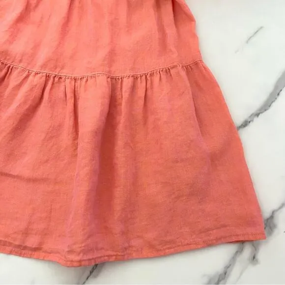 Finley Linen Mini Dress coastal boho festival Pleated V-Neck coral Sz Small