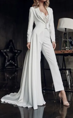 Formal Elegant Two Piece Satin Boho Long Sleeve Wedding Dress Simple Modest Western Sweetheart Jumpsuit Gown