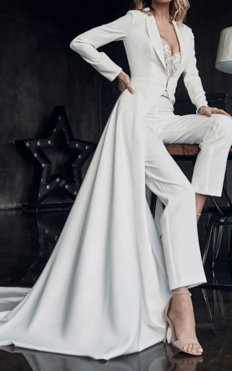 Formal Elegant Two Piece Satin Boho Long Sleeve Wedding Dress Simple Modest Western Sweetheart Jumpsuit Gown