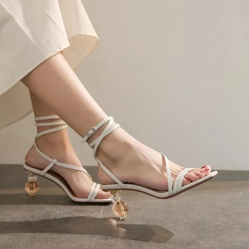 Full Leather Buckle Strap Heels