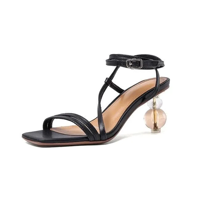 Full Leather Buckle Strap Heels