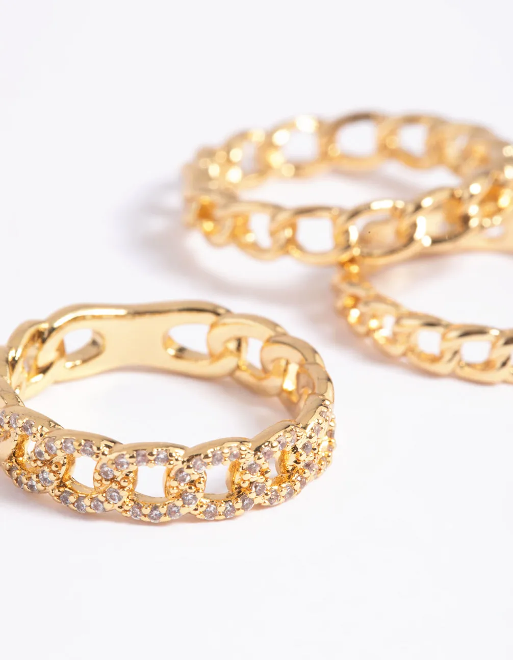 Gold Plated Cubic Zirconia Chain Ring Pack