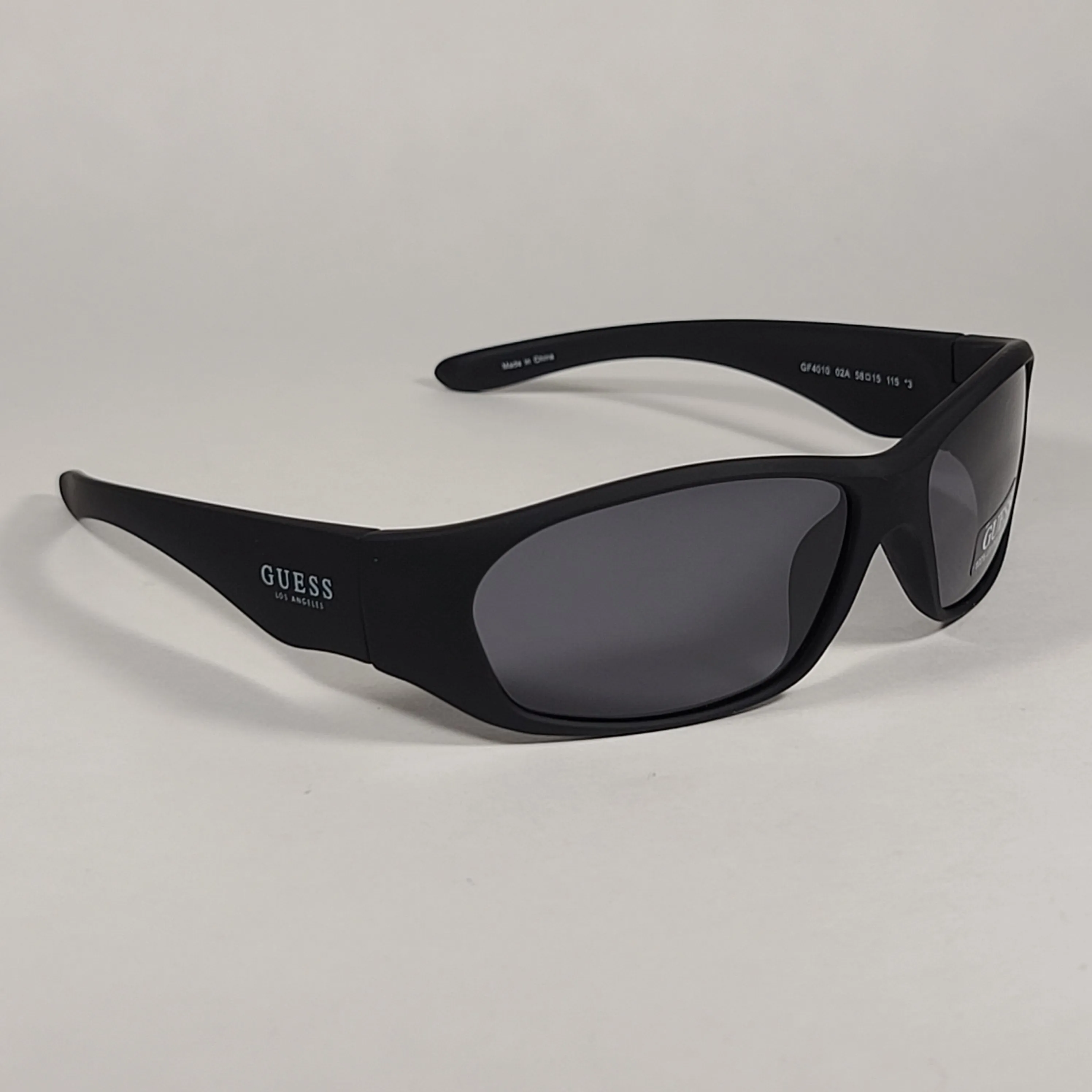 Guess Small Wrap Sunglasses Matte Black Frame Gray Lens GF4010 02A