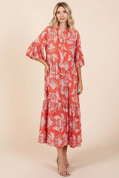 Hazel Blues® |  Mittoshop Abstract Leaf Print Tiered Ruffle Dress