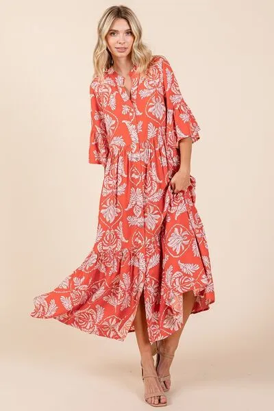 Hazel Blues® |  Mittoshop Abstract Leaf Print Tiered Ruffle Dress