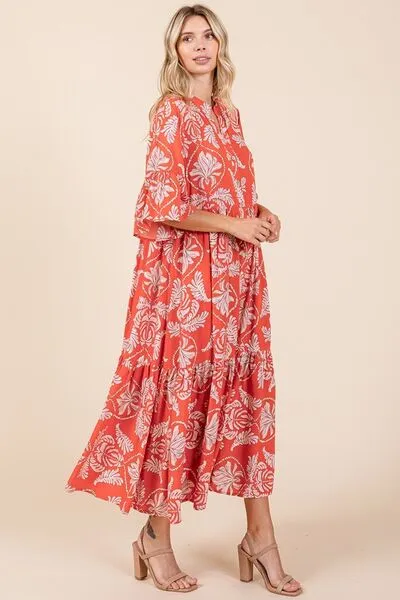Hazel Blues® |  Mittoshop Abstract Leaf Print Tiered Ruffle Dress