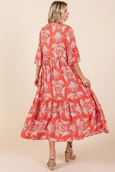 Hazel Blues® |  Mittoshop Abstract Leaf Print Tiered Ruffle Dress