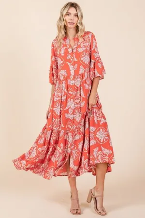 Hazel Blues® |  Mittoshop Abstract Leaf Print Tiered Ruffle Dress