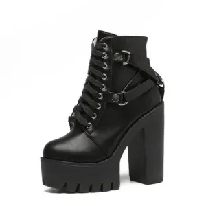 Heel Spring Autumn Lace-up Soft Leather Boots