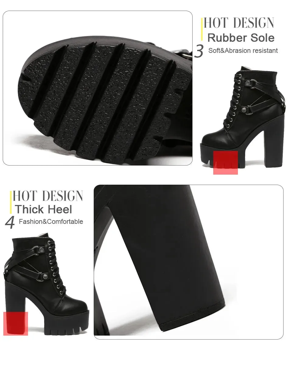 Heel Spring Autumn Lace-up Soft Leather Boots