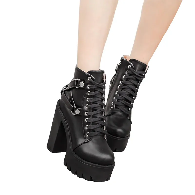 Heel Spring Autumn Lace-up Soft Leather Boots