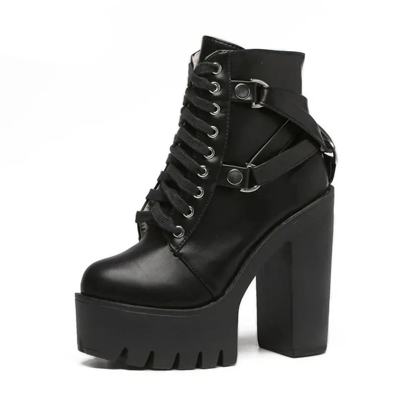 Heel Spring Autumn Lace-up Soft Leather Boots