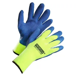 Hi-Vis Winter Insulated Work Gloves, Palm Coated with Blue Crinkle Latex