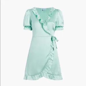 Hill House Nima silk mini Dress ruffle mint green Size M Festival Y2K Coquette