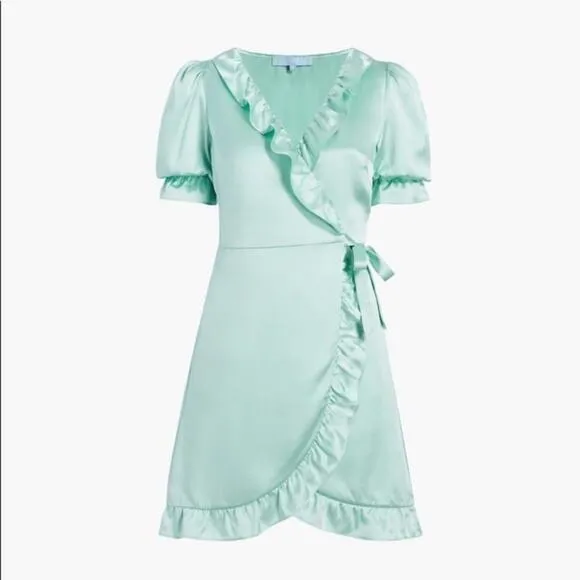 Hill House Nima silk mini Dress ruffle mint green Size M Festival Y2K Coquette