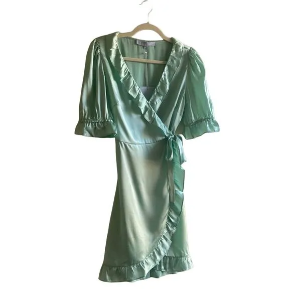Hill House Nima silk mini Dress ruffle mint green Size M Festival Y2K Coquette