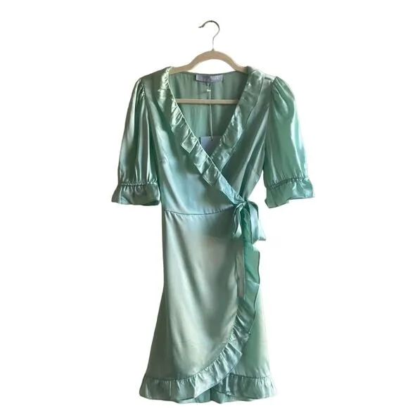 Hill House Nima silk mini Dress ruffle mint green Size M Festival Y2K Coquette