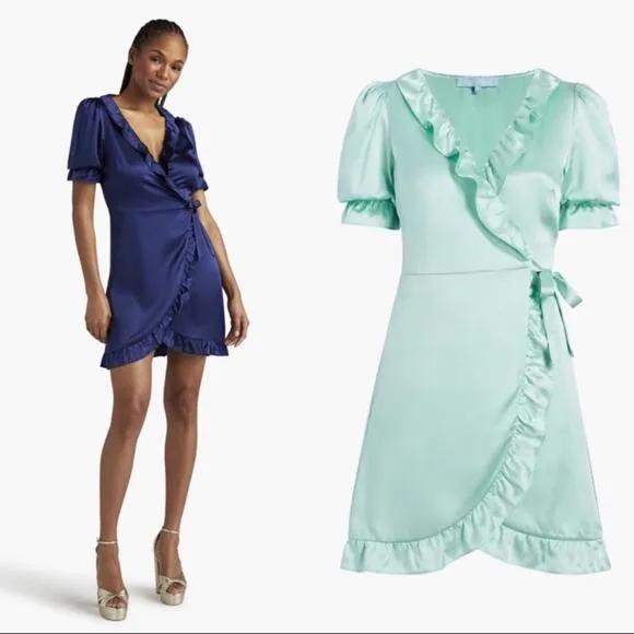 Hill House Nima silk mini Dress ruffle mint green Size M Festival Y2K Coquette
