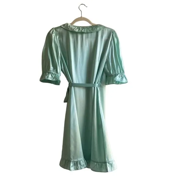 Hill House Nima silk mini Dress ruffle mint green Size M Festival Y2K Coquette