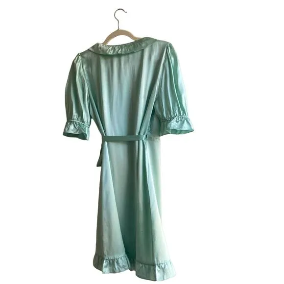 Hill House Nima silk mini Dress ruffle mint green Size M Festival Y2K Coquette
