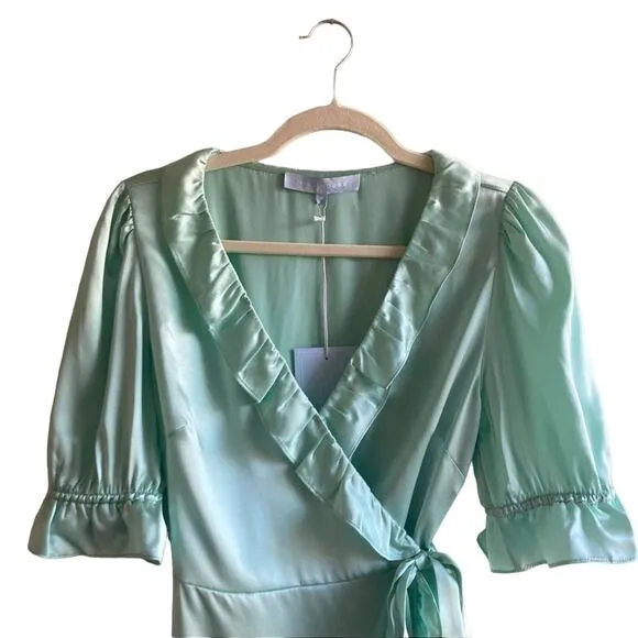 Hill House Nima silk mini Dress ruffle mint green Size M Festival Y2K Coquette