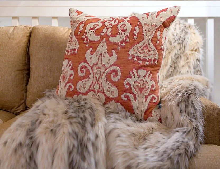 Ikat Orange Brocade Cream Beading - Callisto Home