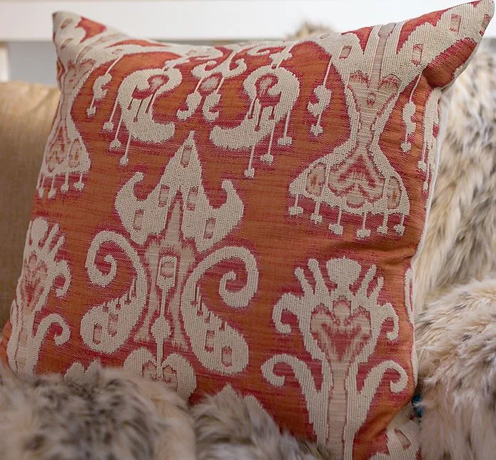 Ikat Orange Brocade Cream Beading - Callisto Home