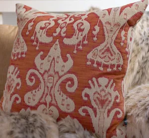 Ikat Orange Brocade Cream Beading - Callisto Home