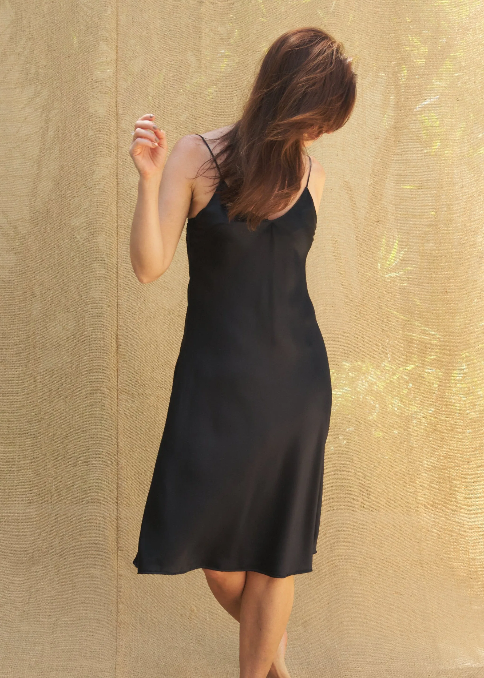 Ivy Silk Slip in Black Charmeuse Silk
