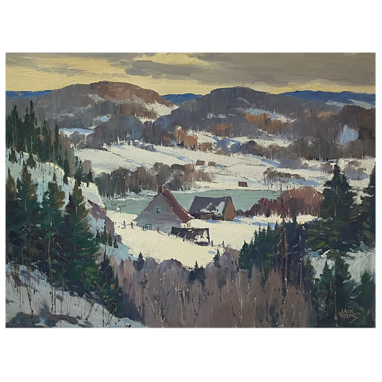 JACK YOUNG Oil on Canvas Board Painting, Winter in the Laurentians