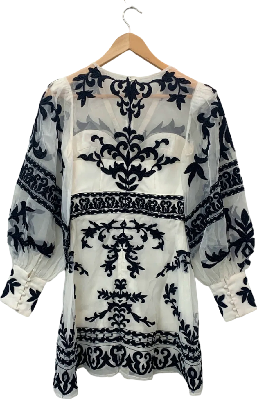 Karen Millen Ivory and Black Petite Baroque Applique Woven Mini Dress UK 4