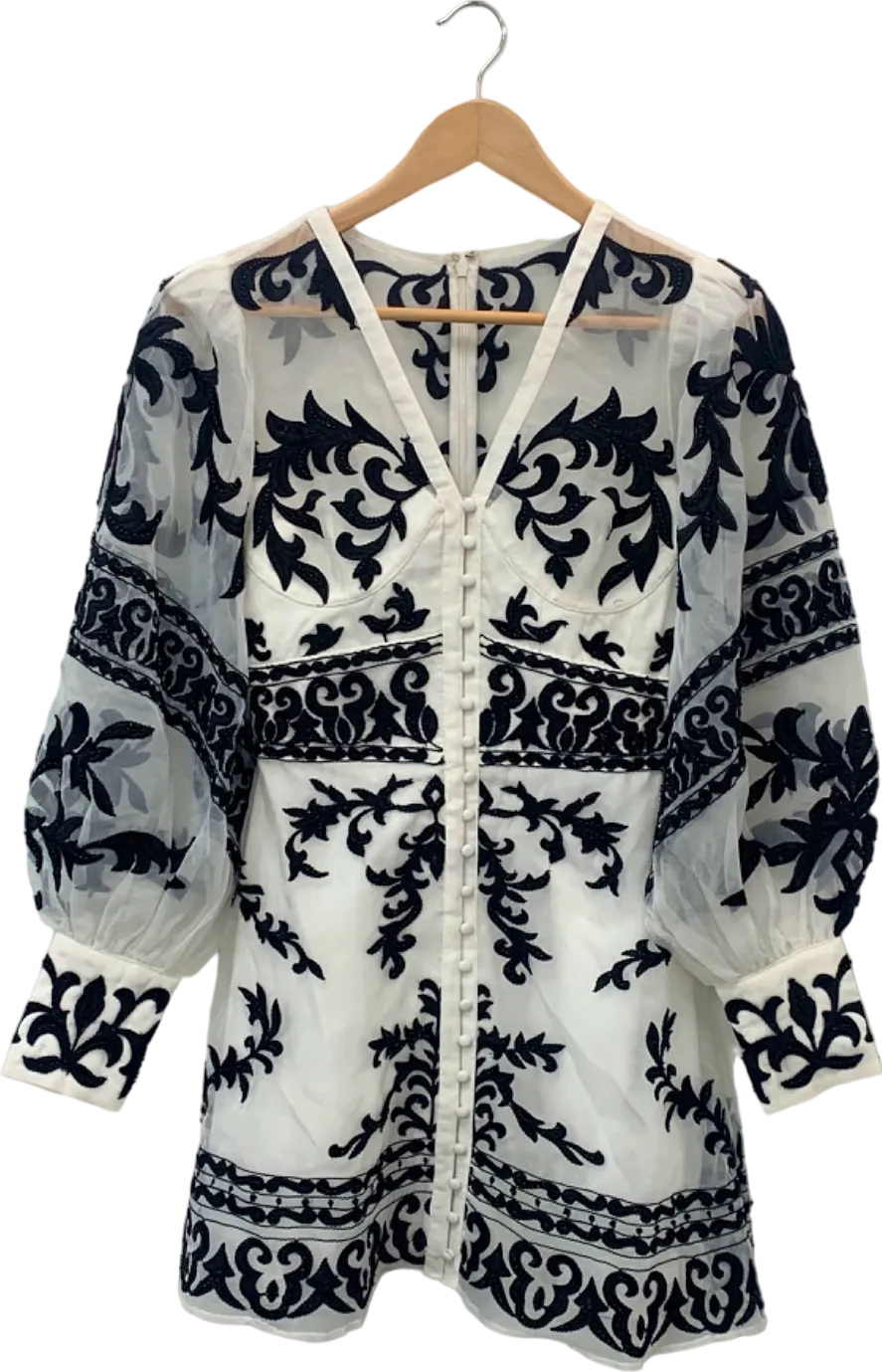 Karen Millen Ivory and Black Petite Baroque Applique Woven Mini Dress UK 4
