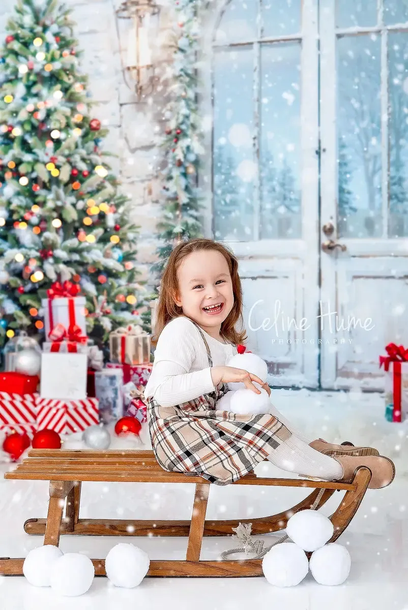 Kate Christmas Snow Tree Door Fleece Backdrop Designed by Emetselch