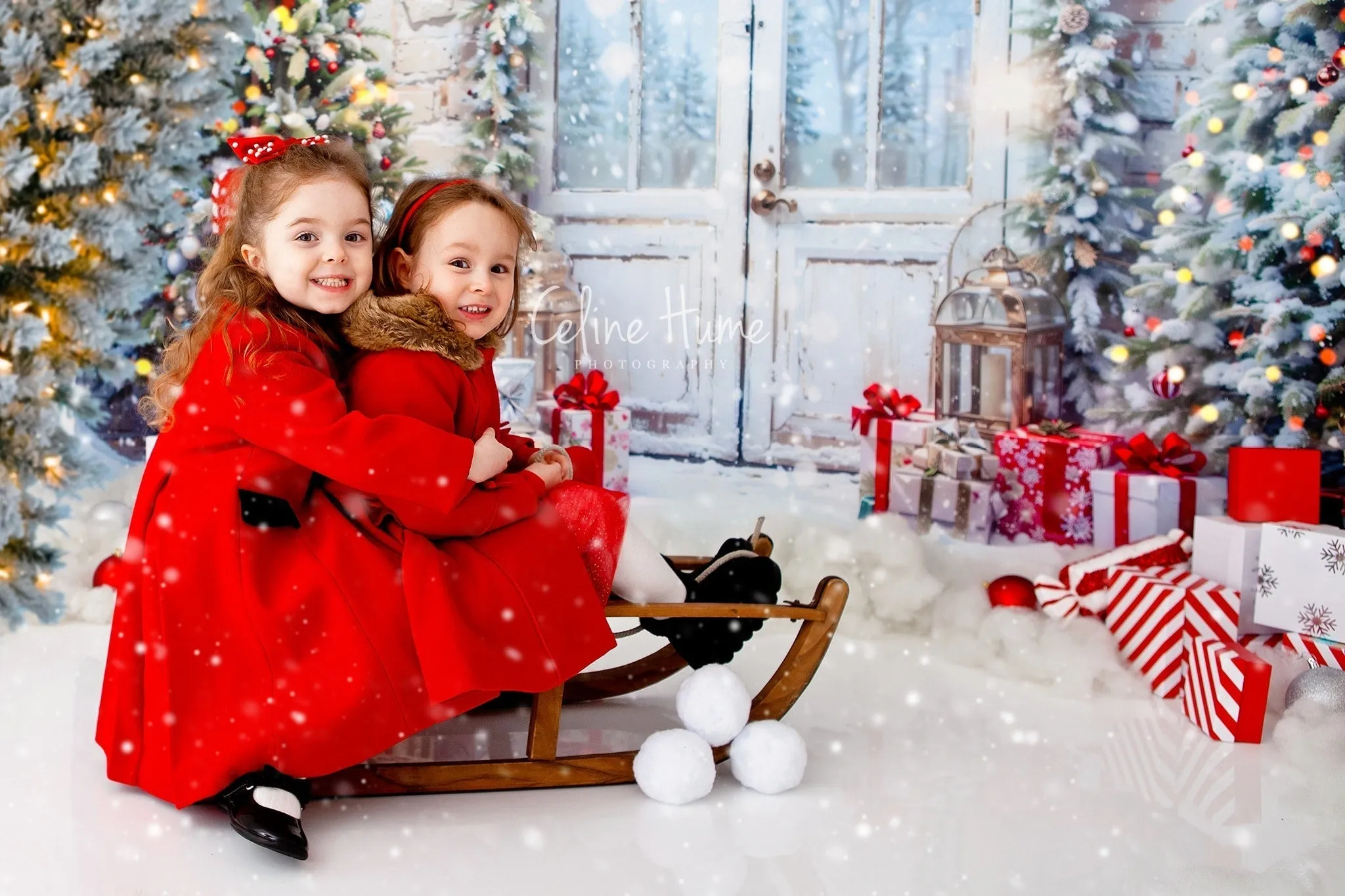 Kate Christmas Snow Tree Door Fleece Backdrop Designed by Emetselch