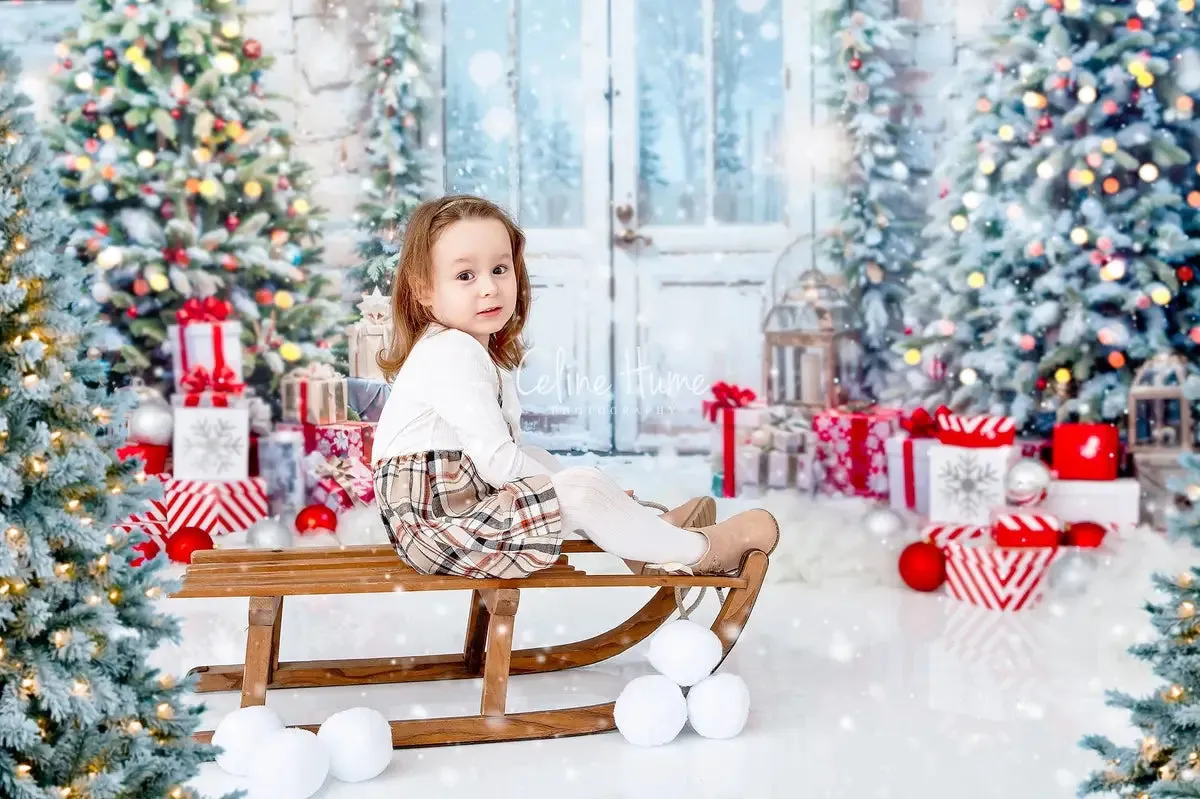 Kate Christmas Snow Tree Door Fleece Backdrop Designed by Emetselch