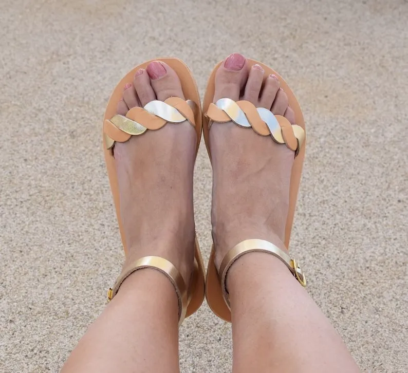 Ladies leather waves sandals