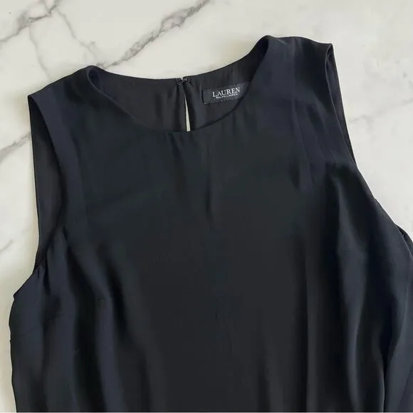 Lauren Ralph Lauren Black label Georgette Shift tiered Dress classic Black Sz 14