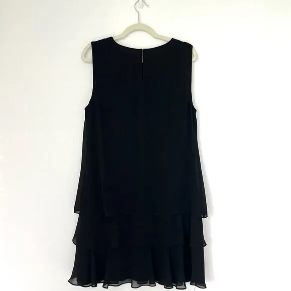 Lauren Ralph Lauren Black label Georgette Shift tiered Dress classic Black Sz 14