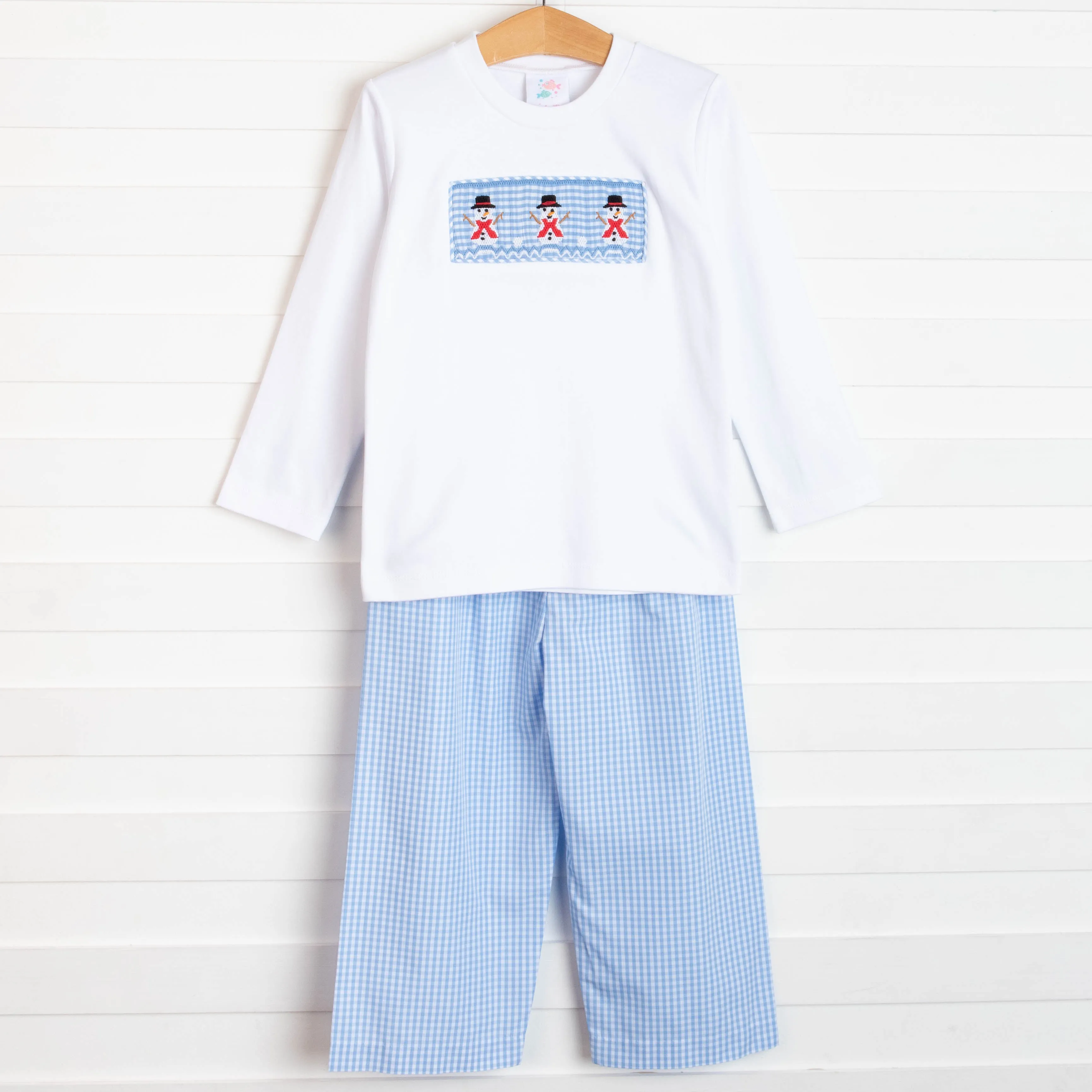Let It Snow Smocked Pant Set, Blue